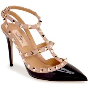 Valentino Black and Tan Strappy Studded Heels